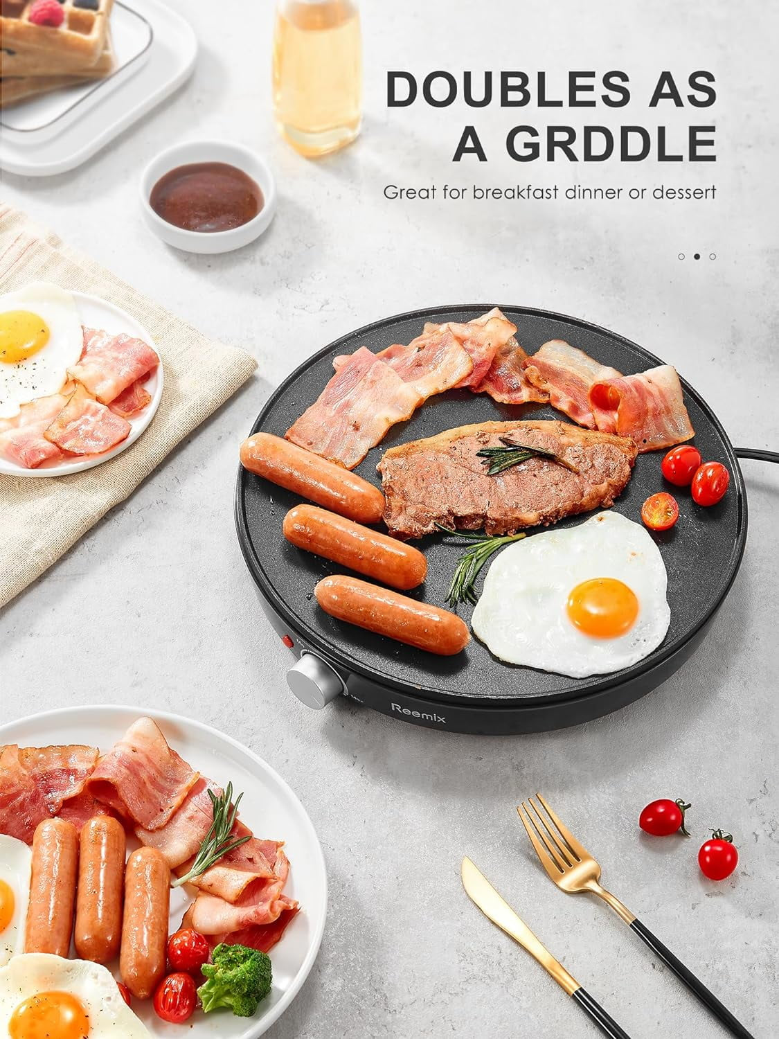 Crepe Maker Machine, Nonstick 12” Electric Griddle, Compact Pancake Griddle Precise Temperature Control, Batter Spreader for Eggs, Pancakes, Includes Spatula, Spreader(Black)