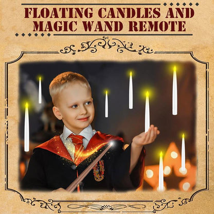 Floating Flameless Halloween Candles with Magic Wand Remote, 6.6" Hanging LED Taper Candles with Hooks & Fishing Line, Flickering Battery Operated Candles for Christmas, Windows, Spooky Indoor Outdoor Decor
