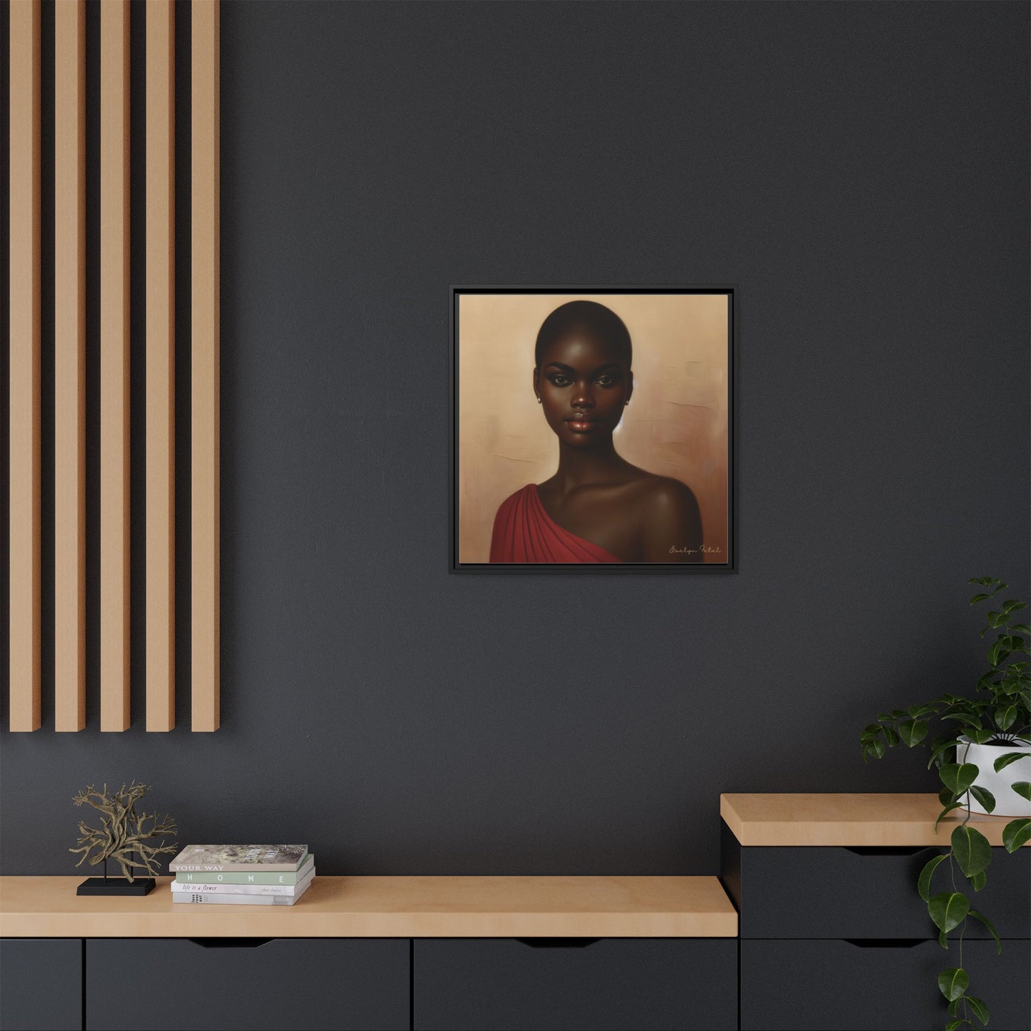 Wall Art, African Woman Portrait Painting, Matte Canvas, Framed, Home Decor, Living Room, Bedroom, Gift Ideas, Mother's Day, Black History