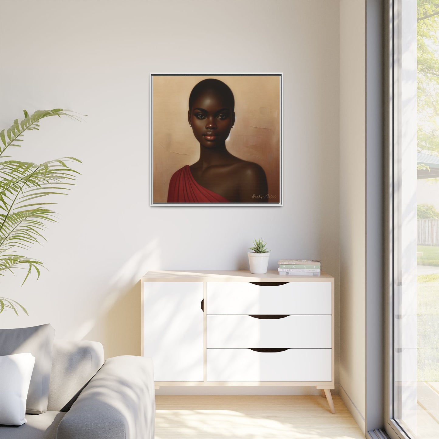 Wall Art, African Woman Portrait Painting, Matte Canvas, Framed, Home Decor, Living Room, Bedroom, Gift Ideas, Mother's Day, Black History