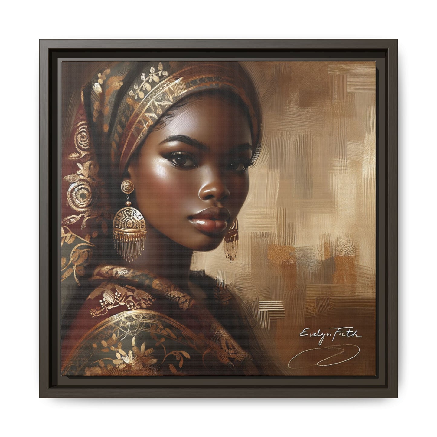 Wall Art Print, Elegant Afrocentric Home Decor, Black Woman Portrait, Unique Gift for Her, Matte Canvas, Framed Art Print for Living Room