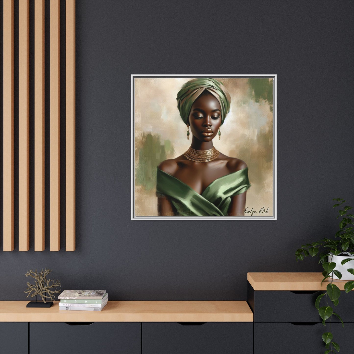 Stunning Framed Canvas Art Print, Elegant Wall Decor, Home Office Artwork, Black Glamour Portrait, Ethnic Style