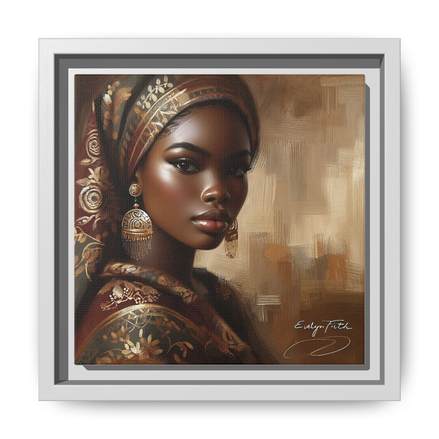 Wall Art Print, Elegant Afrocentric Home Decor, Black Woman Portrait, Unique Gift for Her, Matte Canvas, Framed Art Print for Living Room