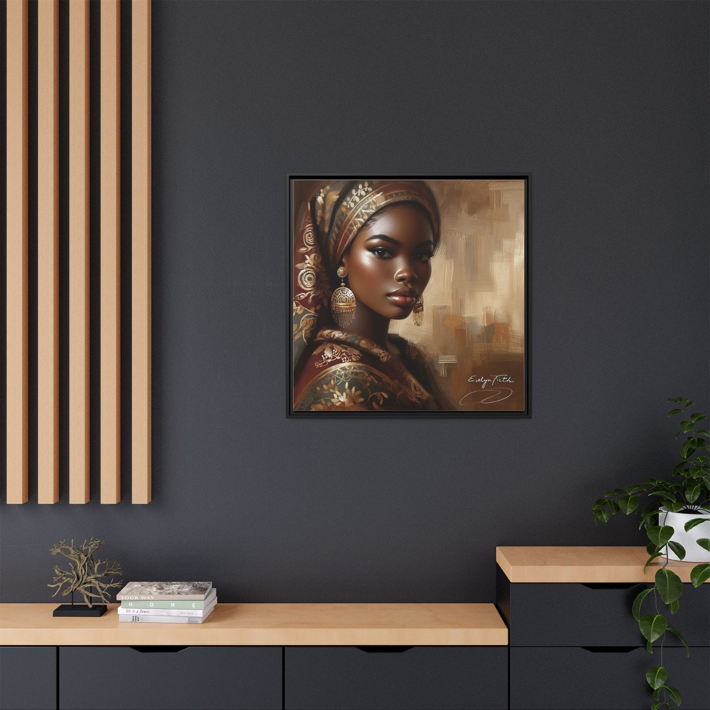 Wall Art Print, Elegant Afrocentric Home Decor, Black Woman Portrait, Unique Gift for Her, Matte Canvas, Framed Art Print for Living Room