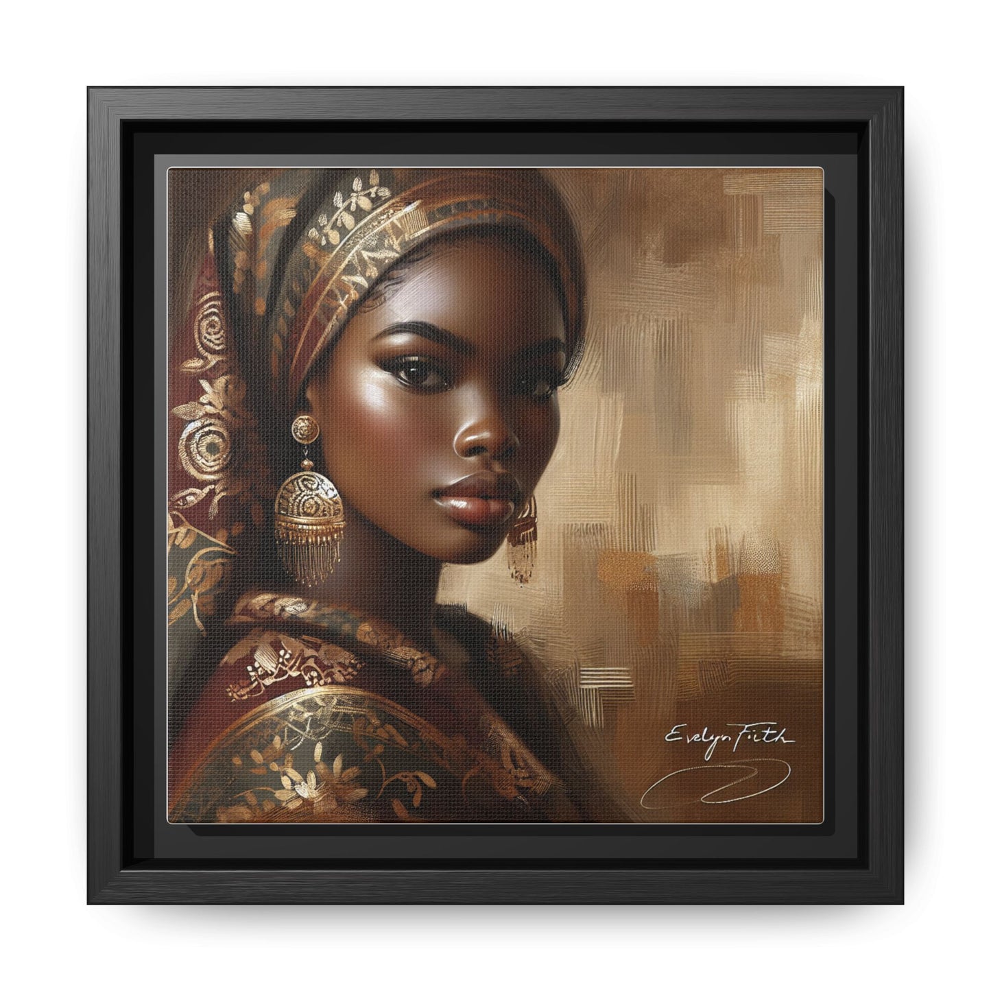 Wall Art Print, Elegant Afrocentric Home Decor, Black Woman Portrait, Unique Gift for Her, Matte Canvas, Framed Art Print for Living Room