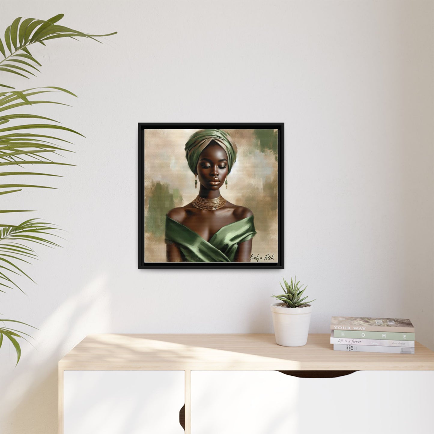 Stunning Framed Canvas Art Print, Elegant Wall Decor, Home Office Artwork, Black Glamour Portrait, Ethnic Style