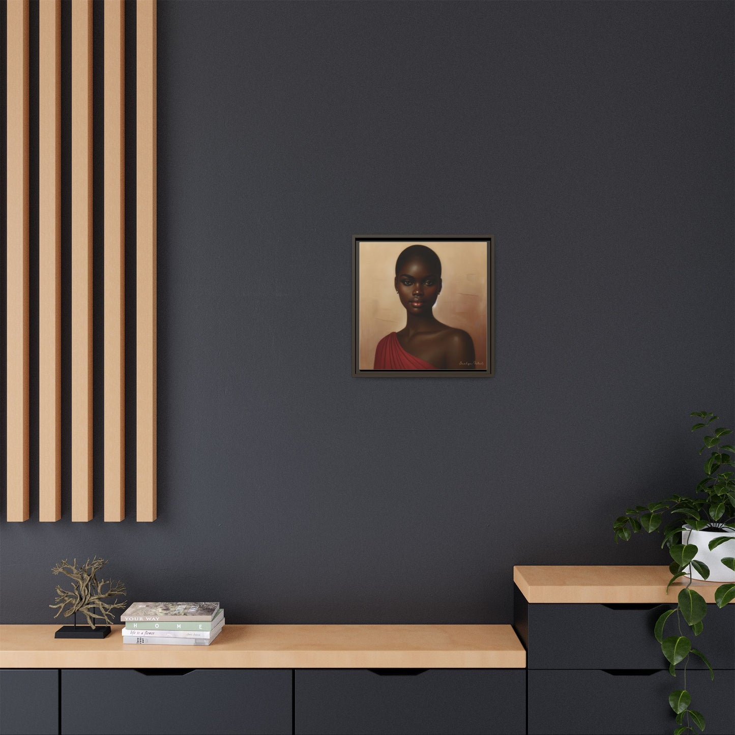 Wall Art, African Woman Portrait Painting, Matte Canvas, Framed, Home Decor, Living Room, Bedroom, Gift Ideas, Mother's Day, Black History