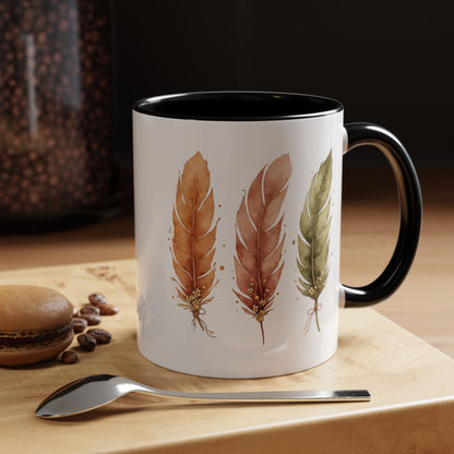 Cozy Feather Accent Coffee Mug | Fall Decor, Gift for Coffee Lovers, Autumn Vibes, Home Office, Nature Lover's Mug