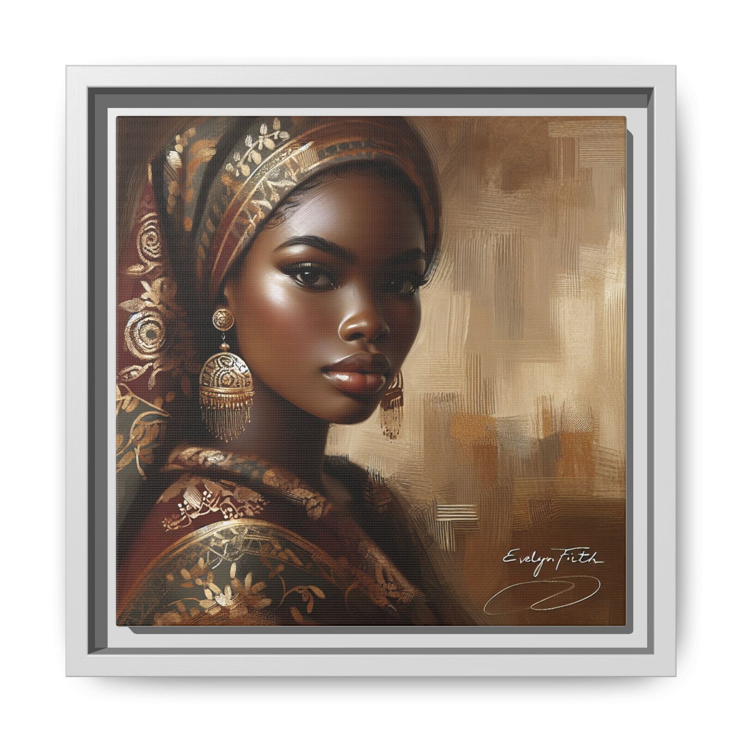 Wall Art Print, Elegant Afrocentric Home Decor, Black Woman Portrait, Unique Gift for Her, Matte Canvas, Framed Art Print for Living Room