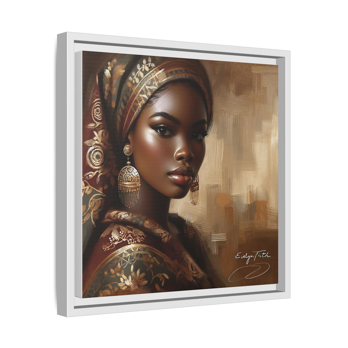 Wall Art Print, Elegant Afrocentric Home Decor, Black Woman Portrait, Unique Gift for Her, Matte Canvas, Framed Art Print for Living Room