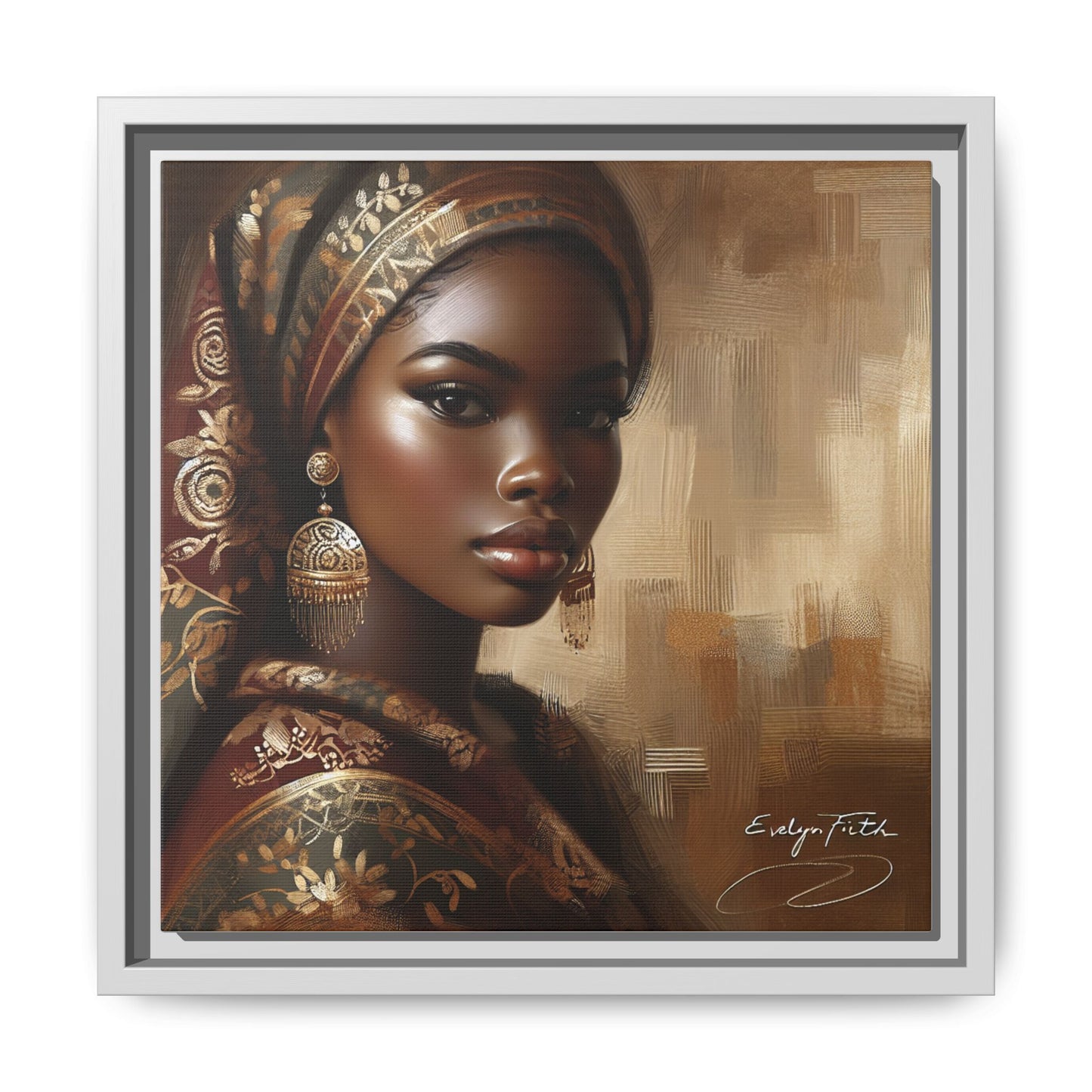 Wall Art Print, Elegant Afrocentric Home Decor, Black Woman Portrait, Unique Gift for Her, Matte Canvas, Framed Art Print for Living Room