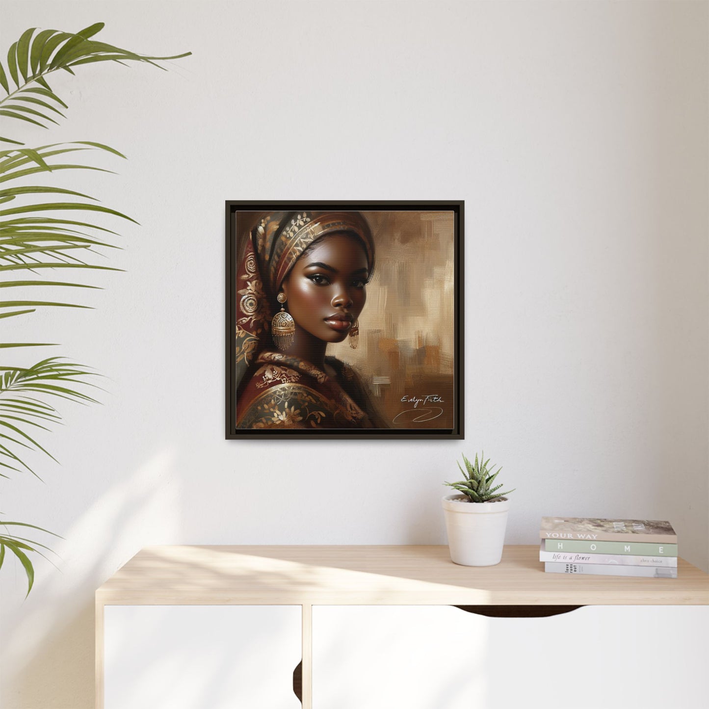 Wall Art Print, Elegant Afrocentric Home Decor, Black Woman Portrait, Unique Gift for Her, Matte Canvas, Framed Art Print for Living Room