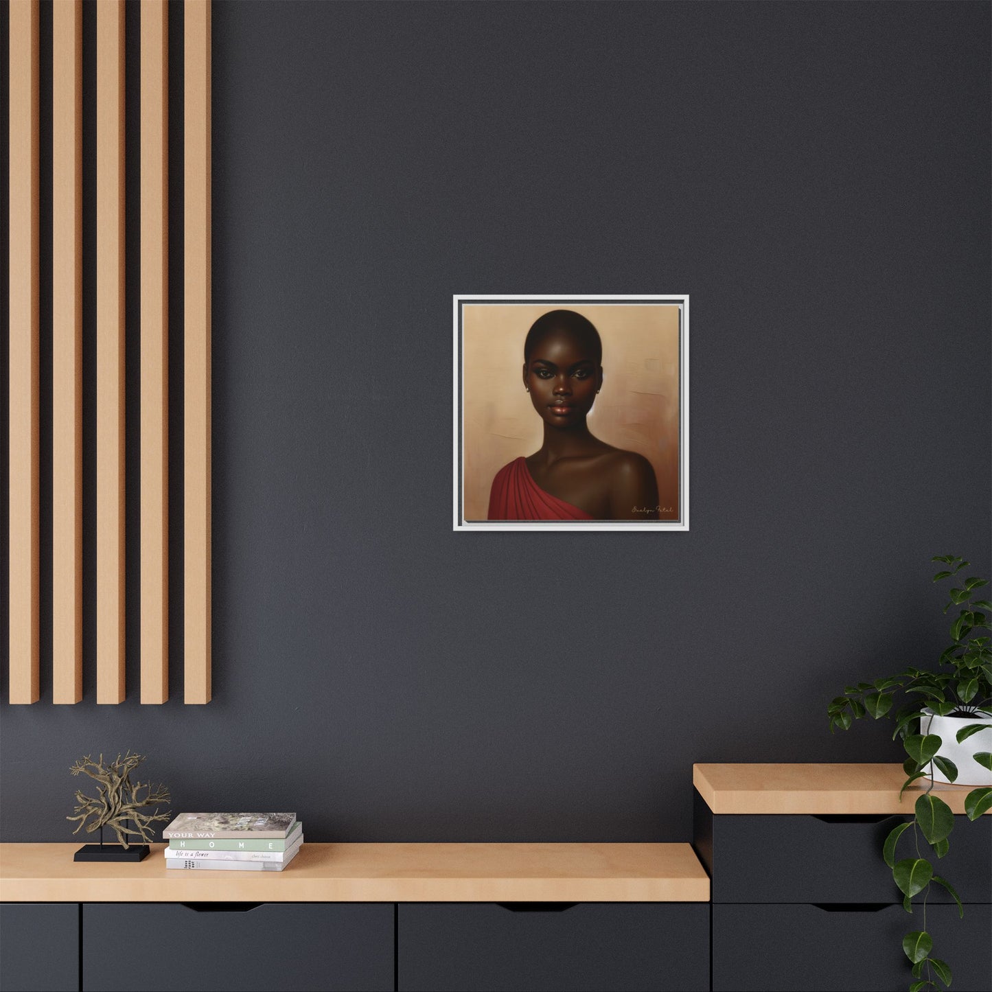 Wall Art, African Woman Portrait Painting, Matte Canvas, Framed, Home Decor, Living Room, Bedroom, Gift Ideas, Mother's Day, Black History