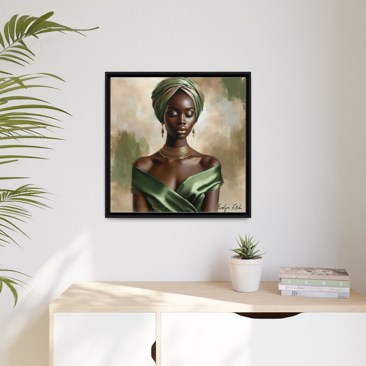Stunning Framed Canvas Art Print, Elegant Wall Decor, Home Office Artwork, Black Glamour Portrait, Ethnic Style