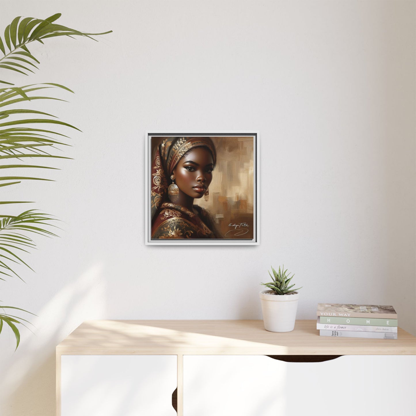 Wall Art Print, Elegant Afrocentric Home Decor, Black Woman Portrait, Unique Gift for Her, Matte Canvas, Framed Art Print for Living Room