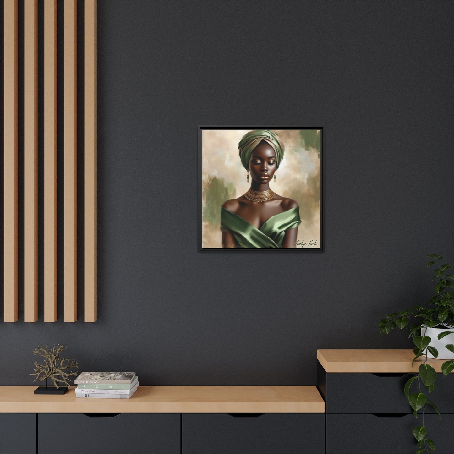 Stunning Framed Canvas Art Print, Elegant Wall Decor, Home Office Artwork, Black Glamour Portrait, Ethnic Style