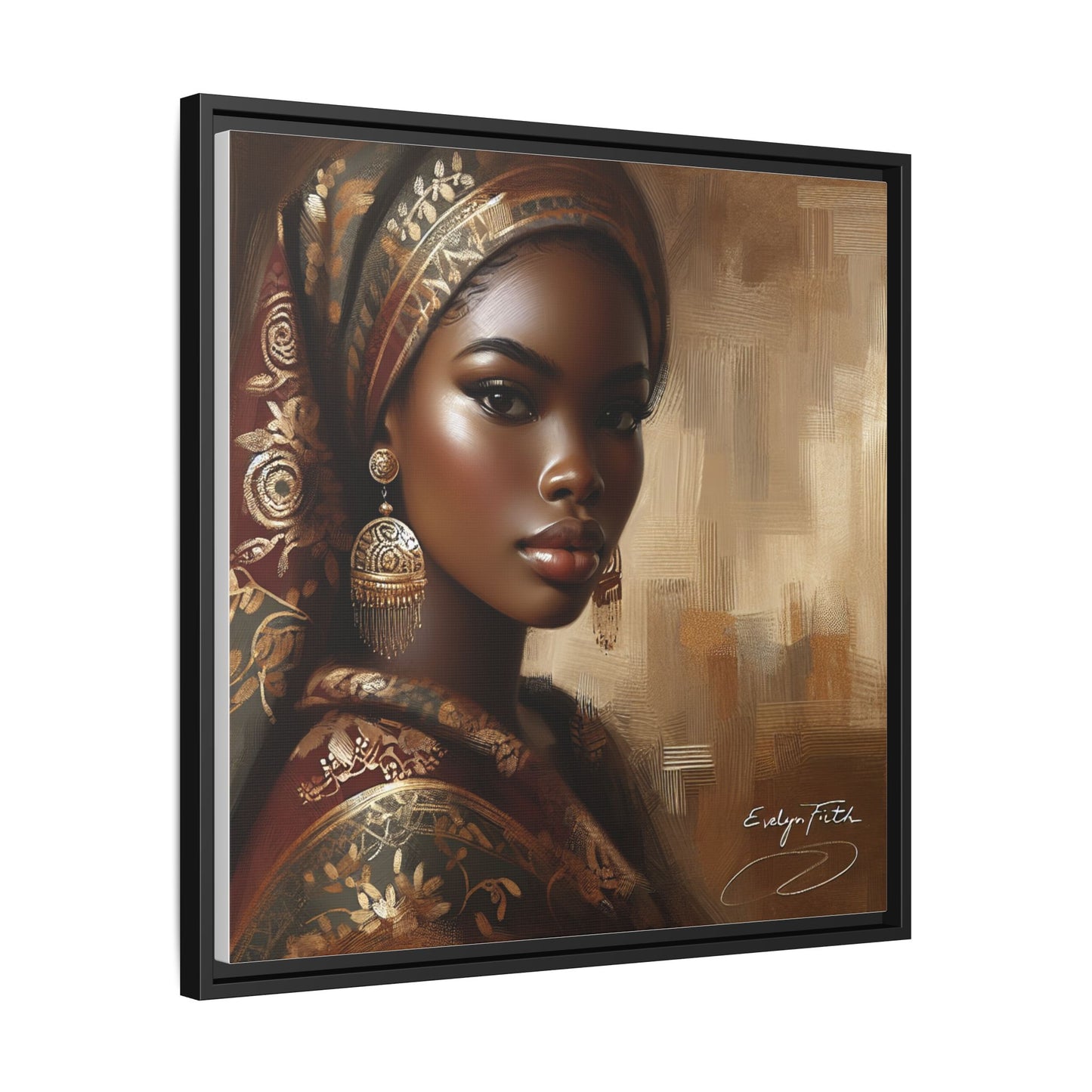 Wall Art Print, Elegant Afrocentric Home Decor, Black Woman Portrait, Unique Gift for Her, Matte Canvas, Framed Art Print for Living Room