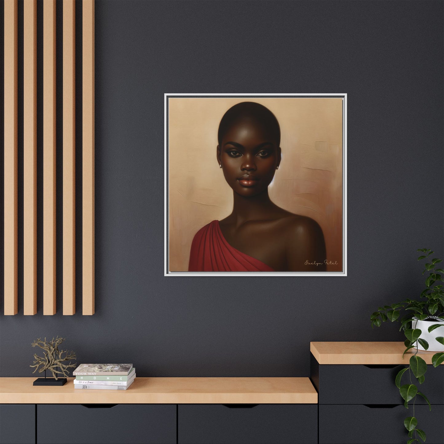 Wall Art, African Woman Portrait Painting, Matte Canvas, Framed, Home Decor, Living Room, Bedroom, Gift Ideas, Mother's Day, Black History