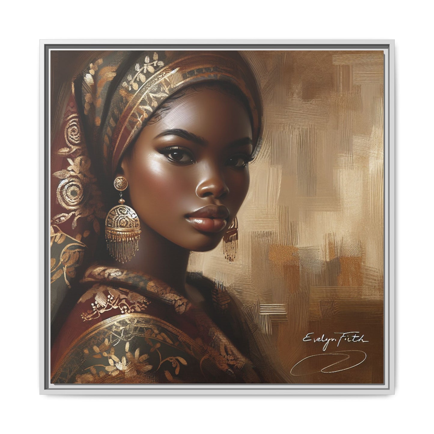 Wall Art Print, Elegant Afrocentric Home Decor, Black Woman Portrait, Unique Gift for Her, Matte Canvas, Framed Art Print for Living Room