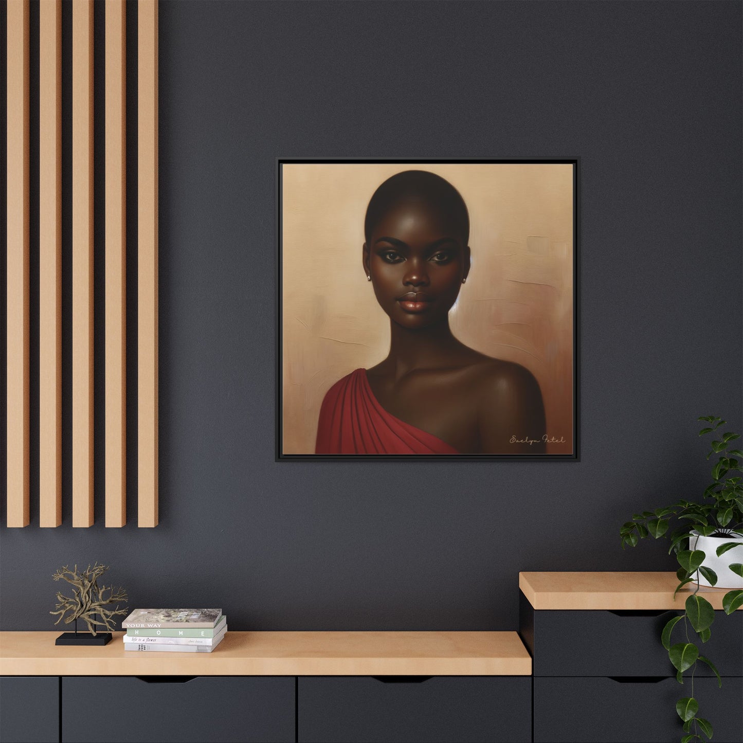 Wall Art, African Woman Portrait Painting, Matte Canvas, Framed, Home Decor, Living Room, Bedroom, Gift Ideas, Mother's Day, Black History