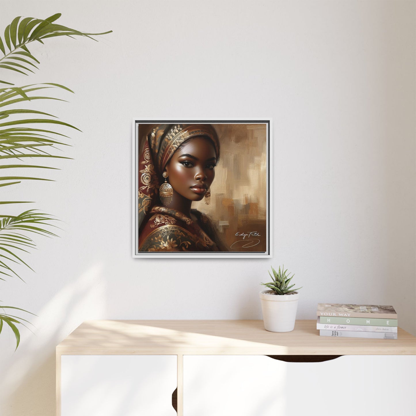 Wall Art Print, Elegant Afrocentric Home Decor, Black Woman Portrait, Unique Gift for Her, Matte Canvas, Framed Art Print for Living Room