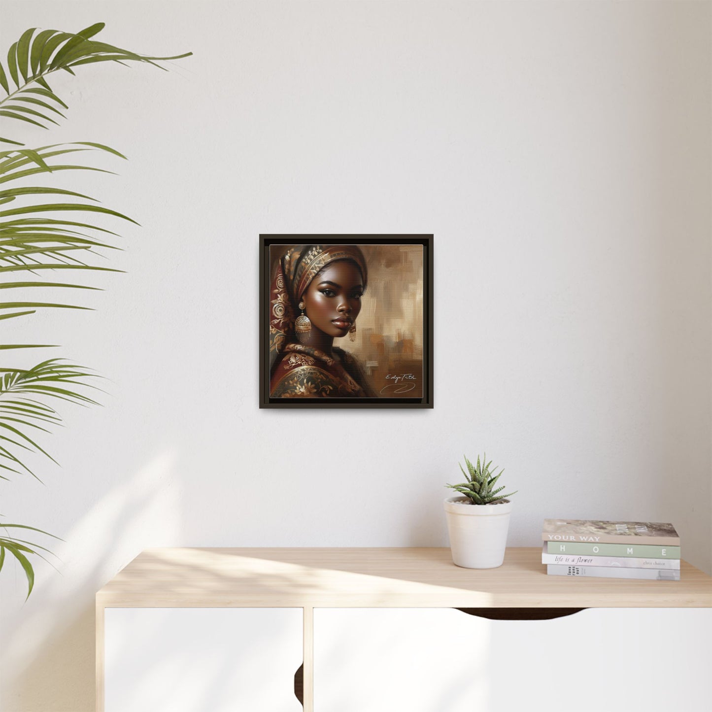 Wall Art Print, Elegant Afrocentric Home Decor, Black Woman Portrait, Unique Gift for Her, Matte Canvas, Framed Art Print for Living Room