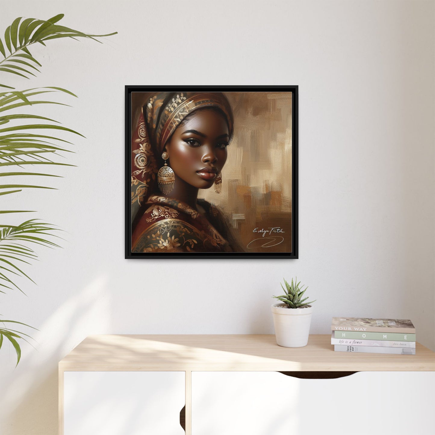 Wall Art Print, Elegant Afrocentric Home Decor, Black Woman Portrait, Unique Gift for Her, Matte Canvas, Framed Art Print for Living Room