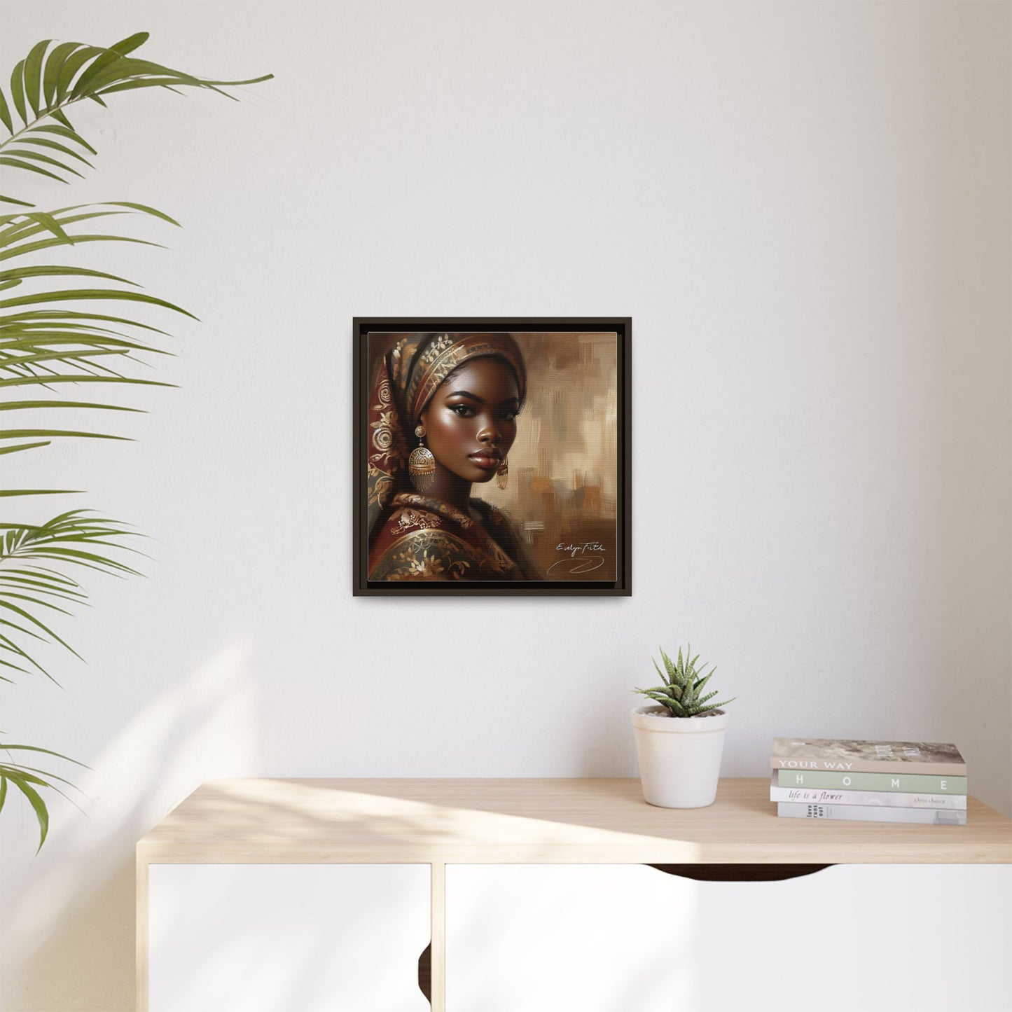 Wall Art Print, Elegant Afrocentric Home Decor, Black Woman Portrait, Unique Gift for Her, Matte Canvas, Framed Art Print for Living Room