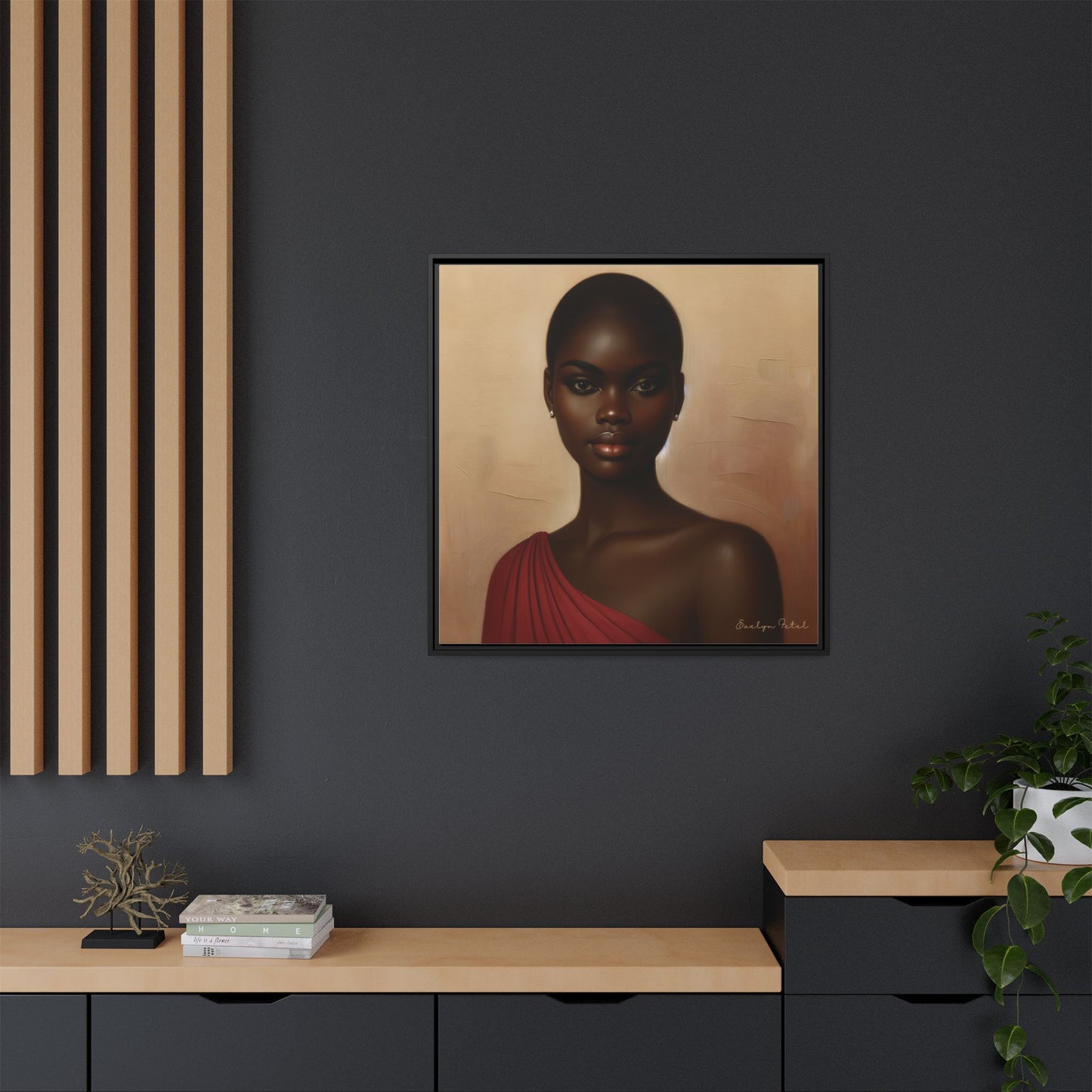 Wall Art, African Woman Portrait Painting, Matte Canvas, Framed, Home Decor, Living Room, Bedroom, Gift Ideas, Mother's Day, Black History