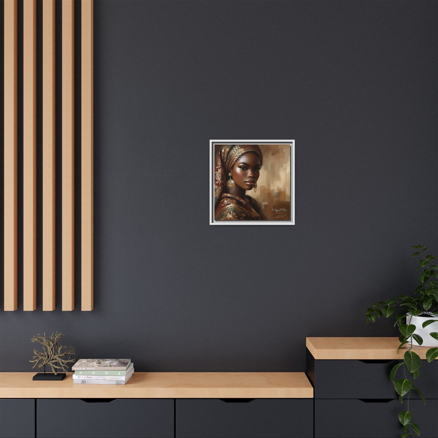 Wall Art Print, Elegant Afrocentric Home Decor, Black Woman Portrait, Unique Gift for Her, Matte Canvas, Framed Art Print for Living Room