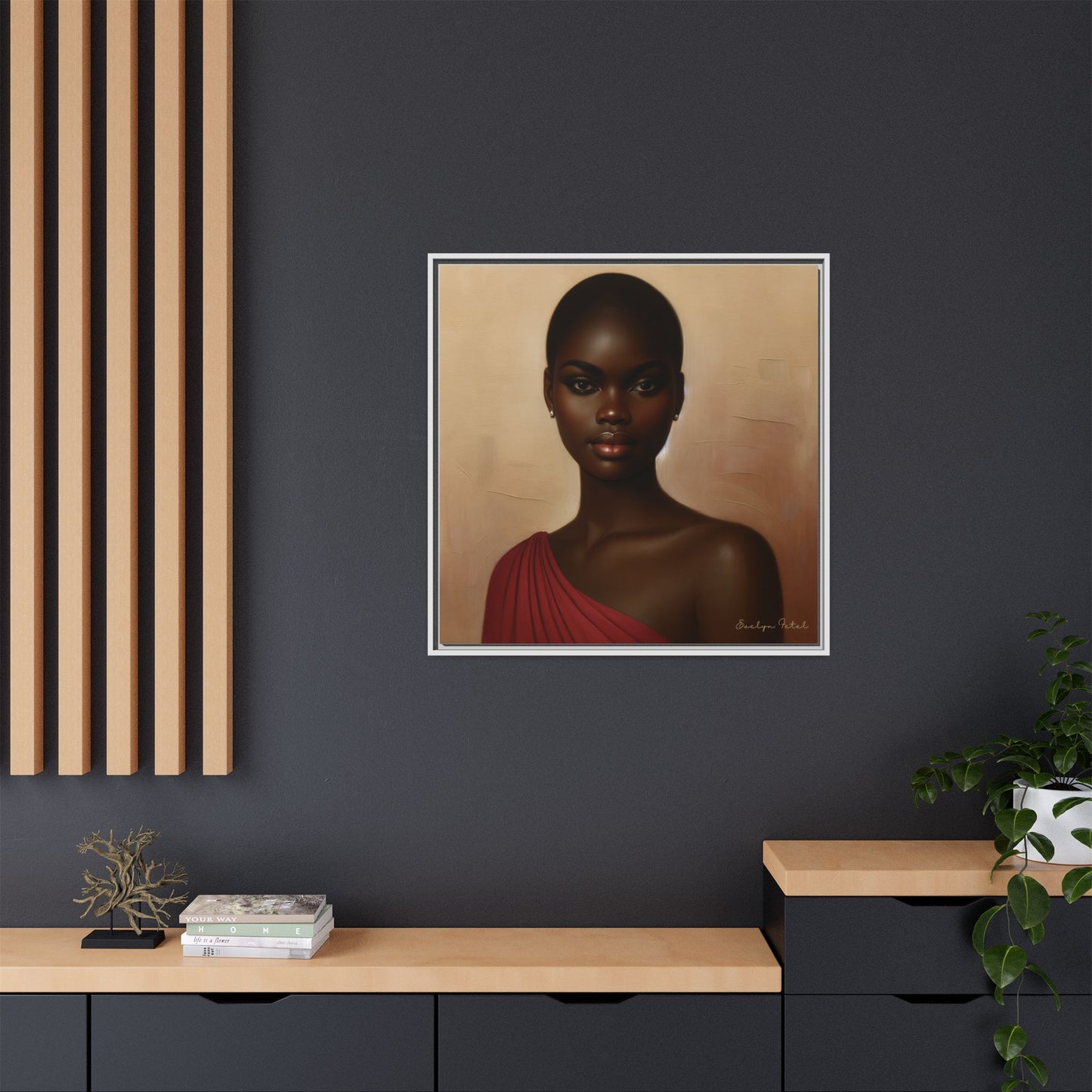 Wall Art, African Woman Portrait Painting, Matte Canvas, Framed, Home Decor, Living Room, Bedroom, Gift Ideas, Mother's Day, Black History