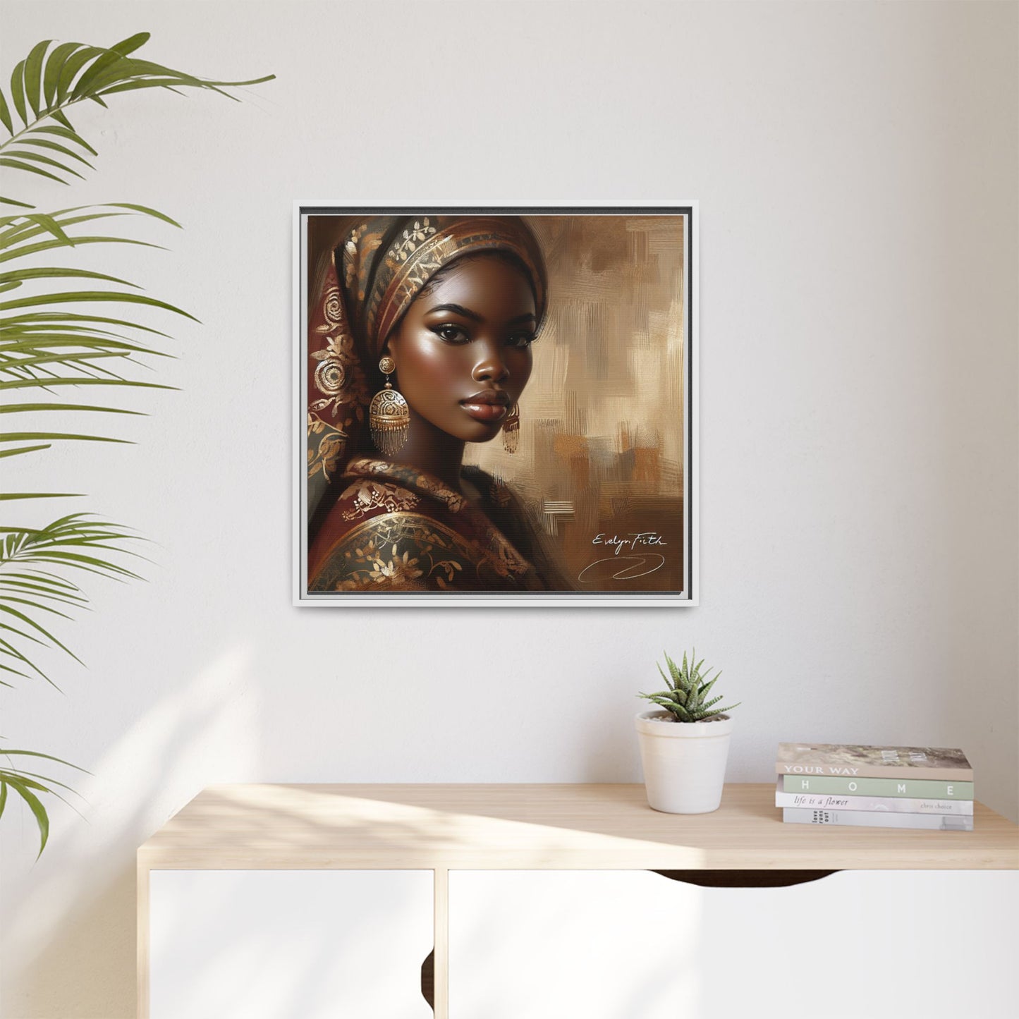 Wall Art Print, Elegant Afrocentric Home Decor, Black Woman Portrait, Unique Gift for Her, Matte Canvas, Framed Art Print for Living Room