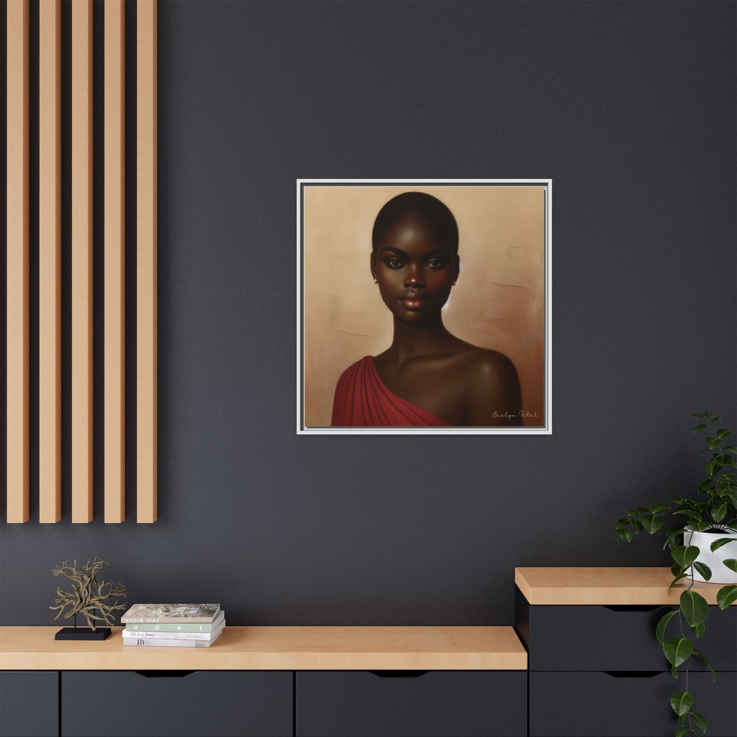 Wall Art, African Woman Portrait Painting, Matte Canvas, Framed, Home Decor, Living Room, Bedroom, Gift Ideas, Mother's Day, Black History