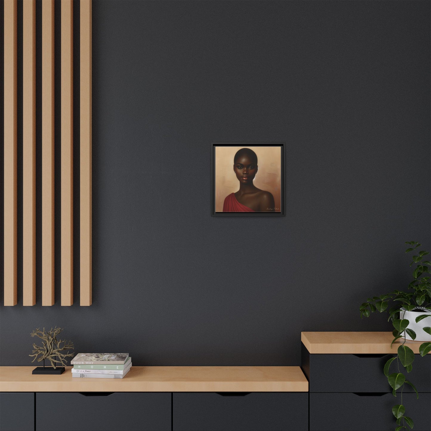 Wall Art, African Woman Portrait Painting, Matte Canvas, Framed, Home Decor, Living Room, Bedroom, Gift Ideas, Mother's Day, Black History