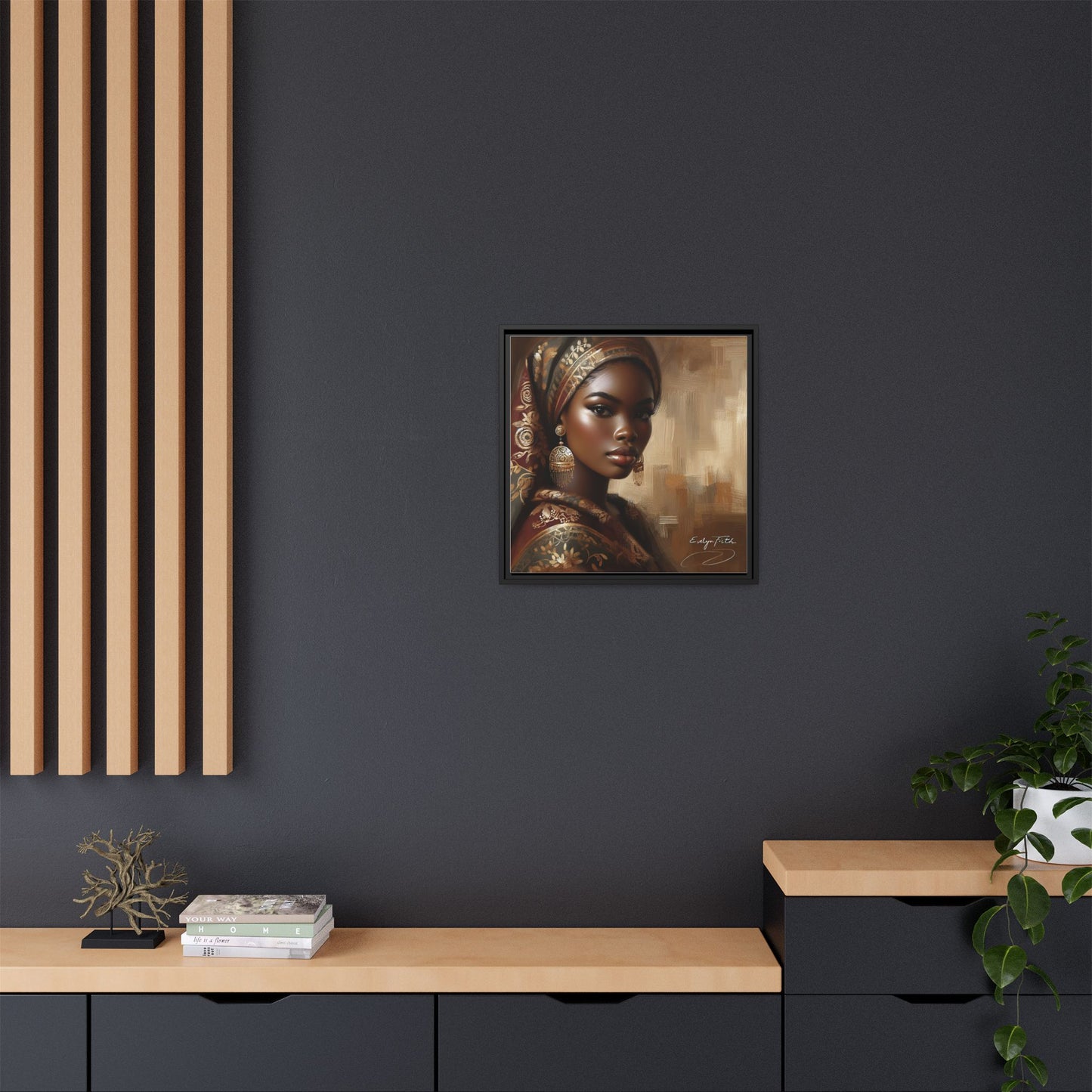 Wall Art Print, Elegant Afrocentric Home Decor, Black Woman Portrait, Unique Gift for Her, Matte Canvas, Framed Art Print for Living Room