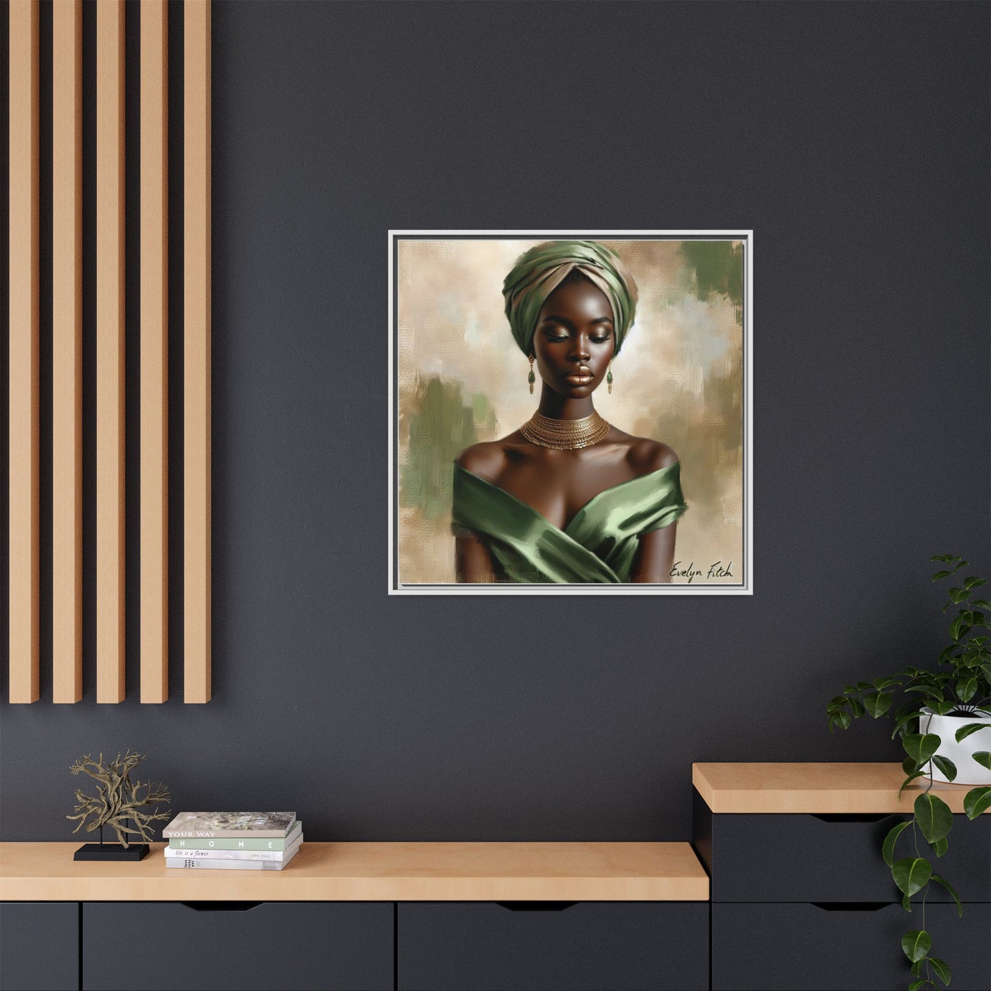 Stunning Framed Canvas Art Print, Elegant Wall Decor, Home Office Artwork, Black Glamour Portrait, Ethnic Style