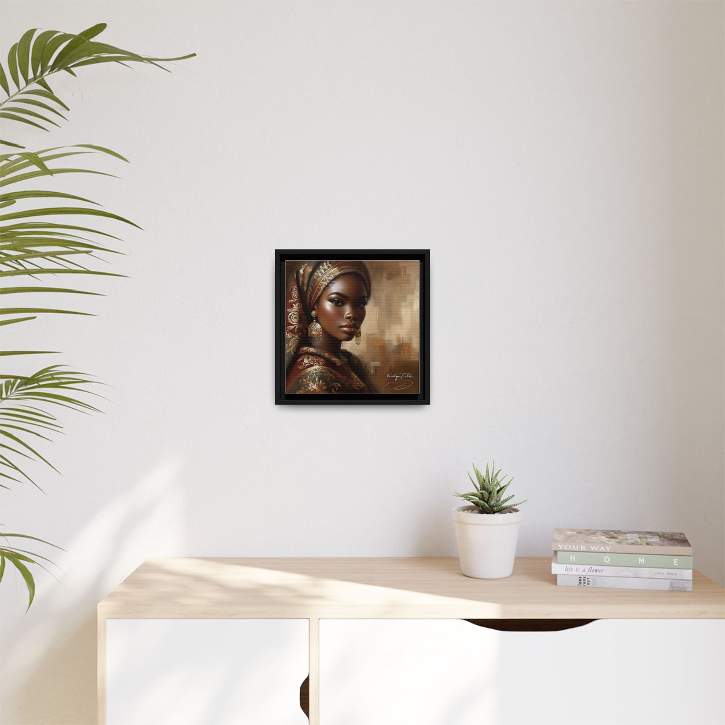 Wall Art Print, Elegant Afrocentric Home Decor, Black Woman Portrait, Unique Gift for Her, Matte Canvas, Framed Art Print for Living Room