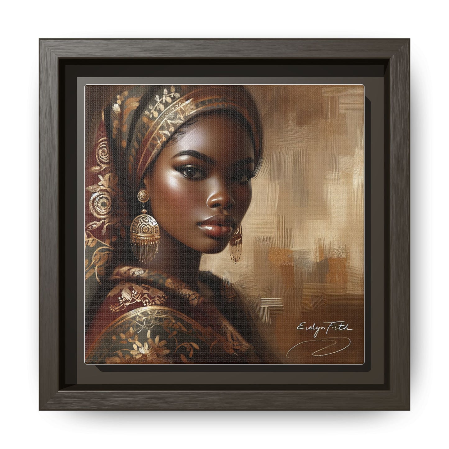 Wall Art Print, Elegant Afrocentric Home Decor, Black Woman Portrait, Unique Gift for Her, Matte Canvas, Framed Art Print for Living Room