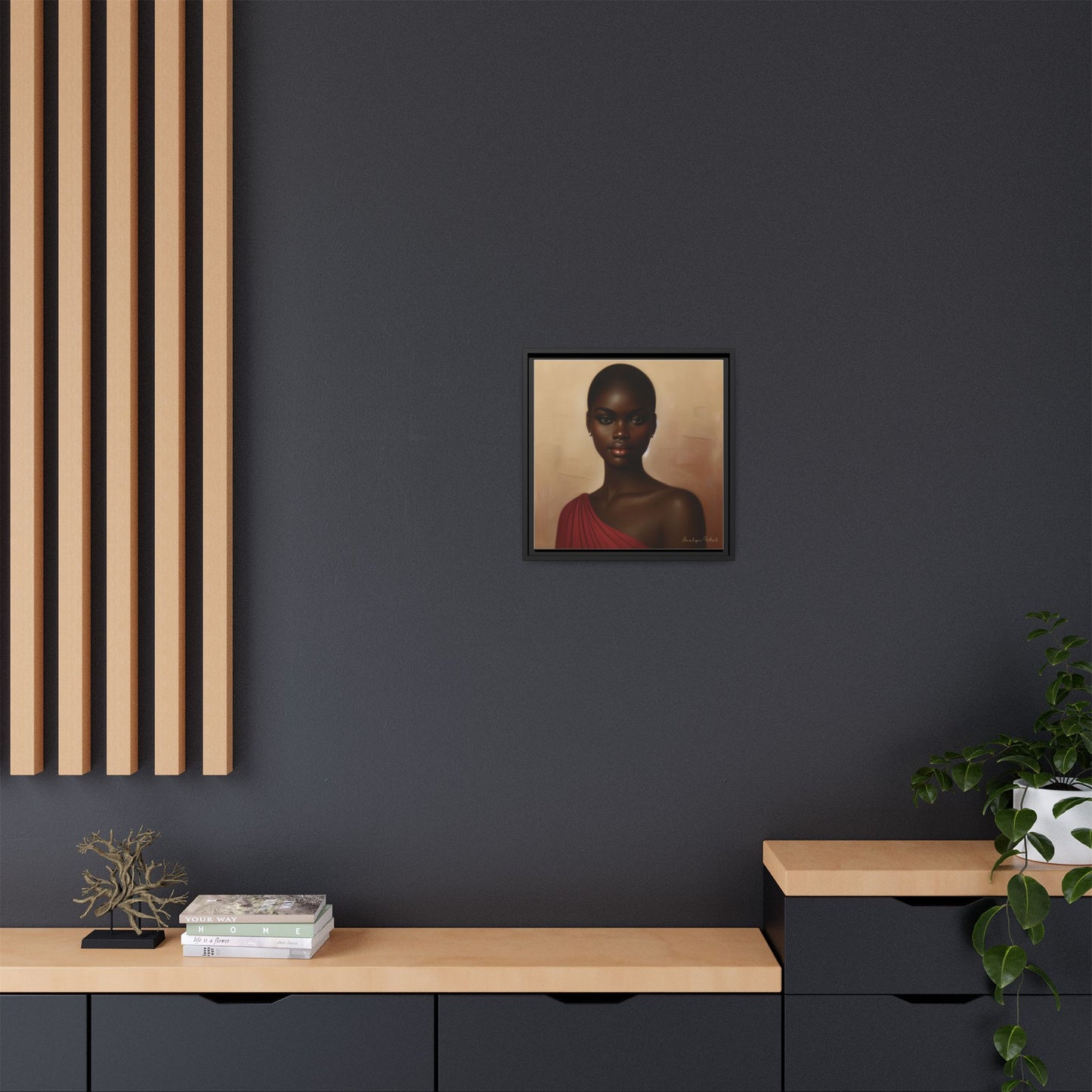 Wall Art, African Woman Portrait Painting, Matte Canvas, Framed, Home Decor, Living Room, Bedroom, Gift Ideas, Mother's Day, Black History