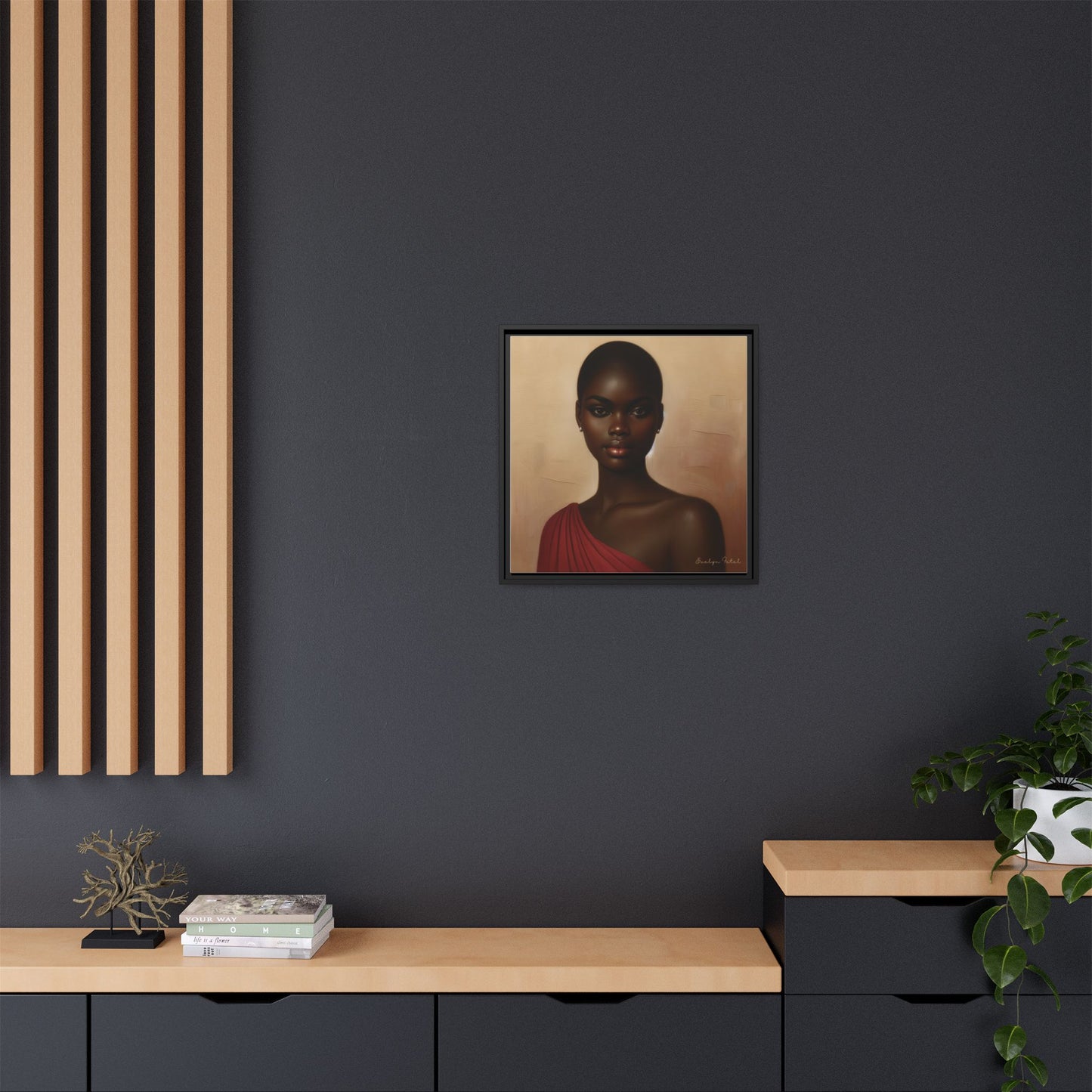 Wall Art, African Woman Portrait Painting, Matte Canvas, Framed, Home Decor, Living Room, Bedroom, Gift Ideas, Mother's Day, Black History