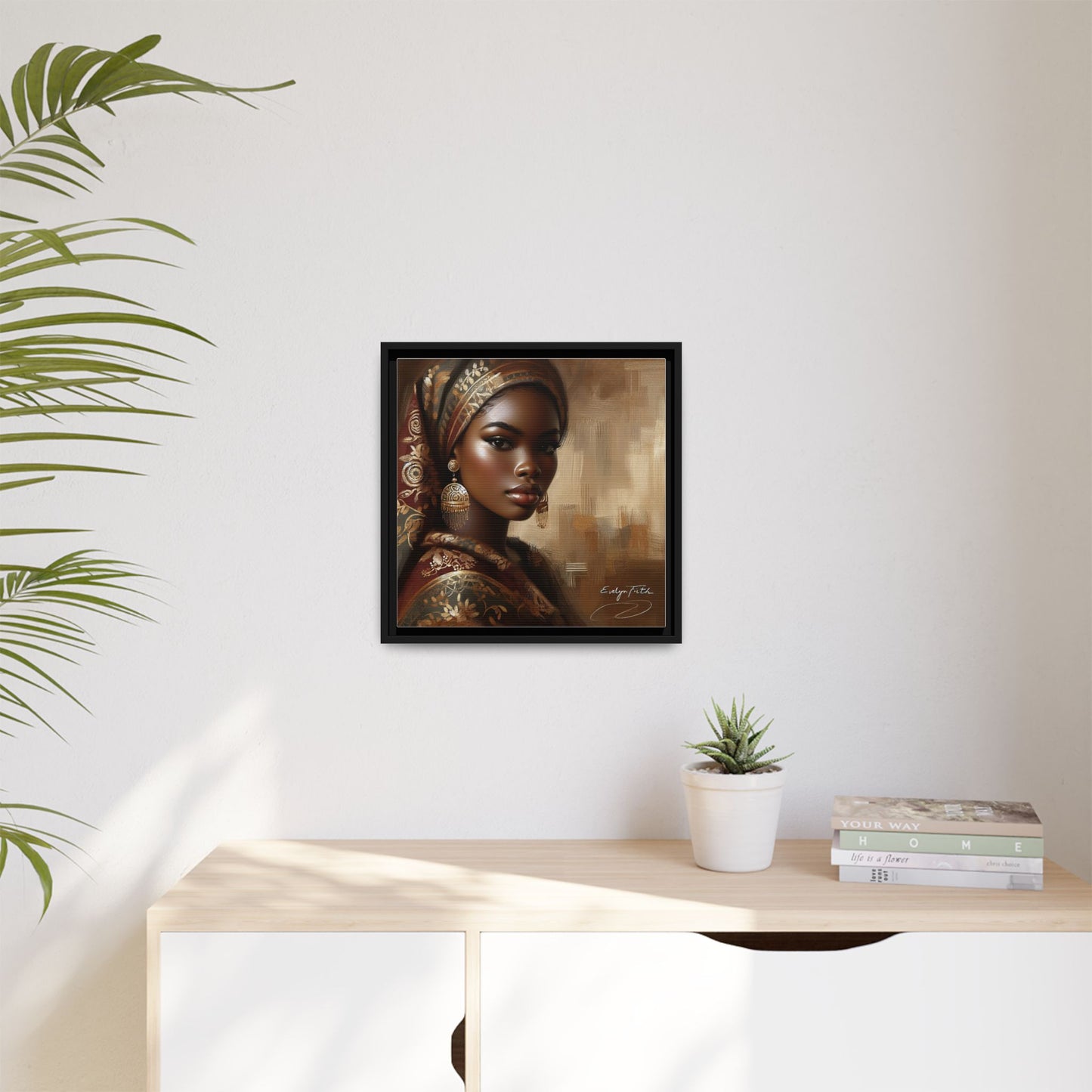 Wall Art Print, Elegant Afrocentric Home Decor, Black Woman Portrait, Unique Gift for Her, Matte Canvas, Framed Art Print for Living Room