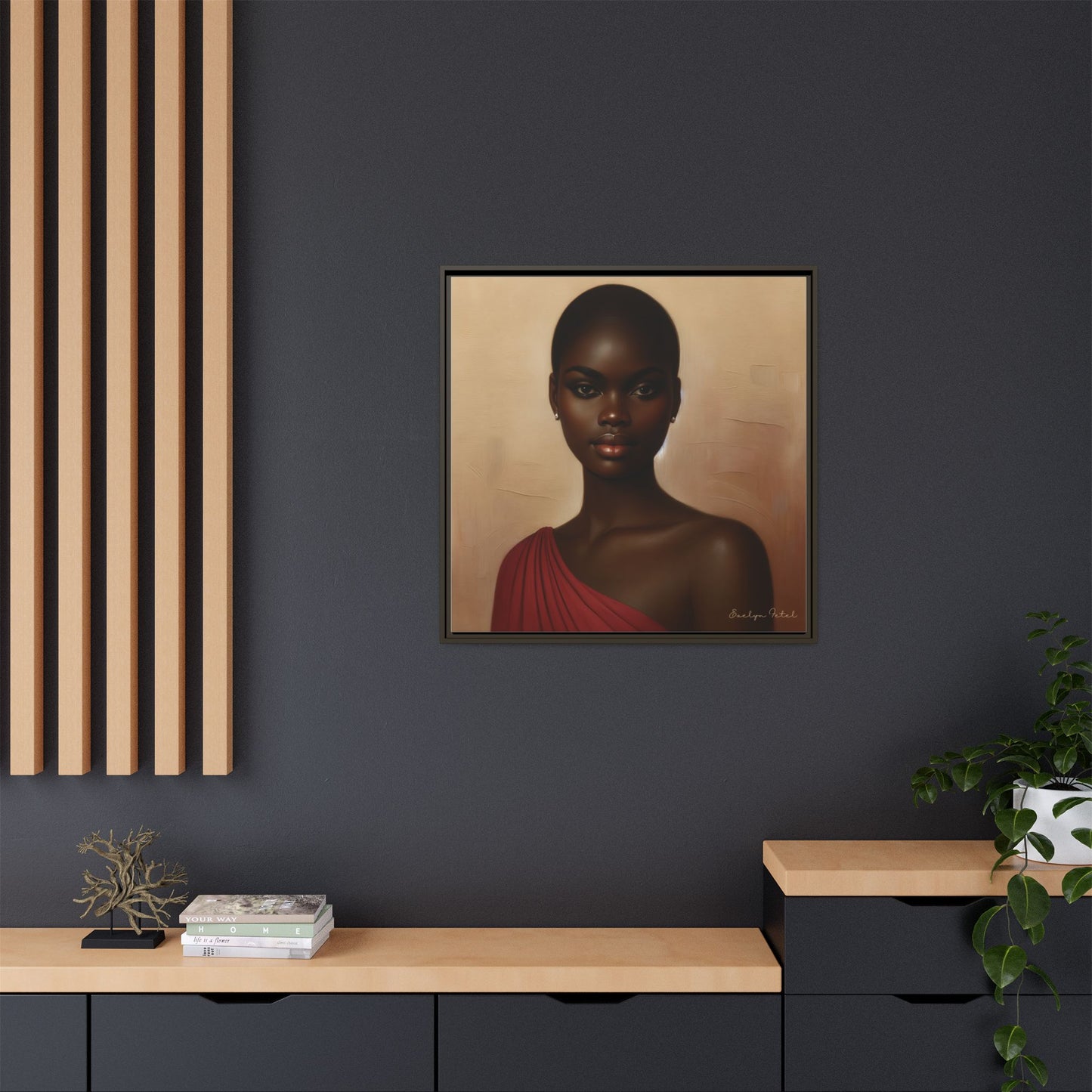 Wall Art, African Woman Portrait Painting, Matte Canvas, Framed, Home Decor, Living Room, Bedroom, Gift Ideas, Mother's Day, Black History