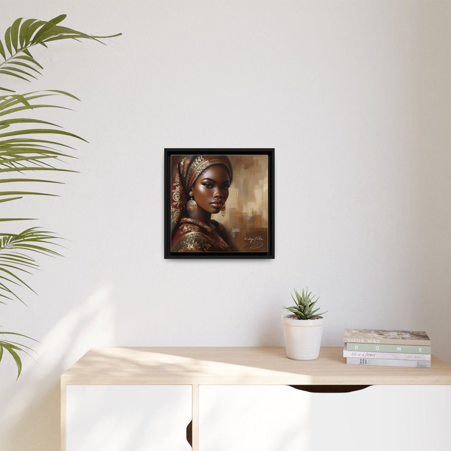 Wall Art Print, Elegant Afrocentric Home Decor, Black Woman Portrait, Unique Gift for Her, Matte Canvas, Framed Art Print for Living Room