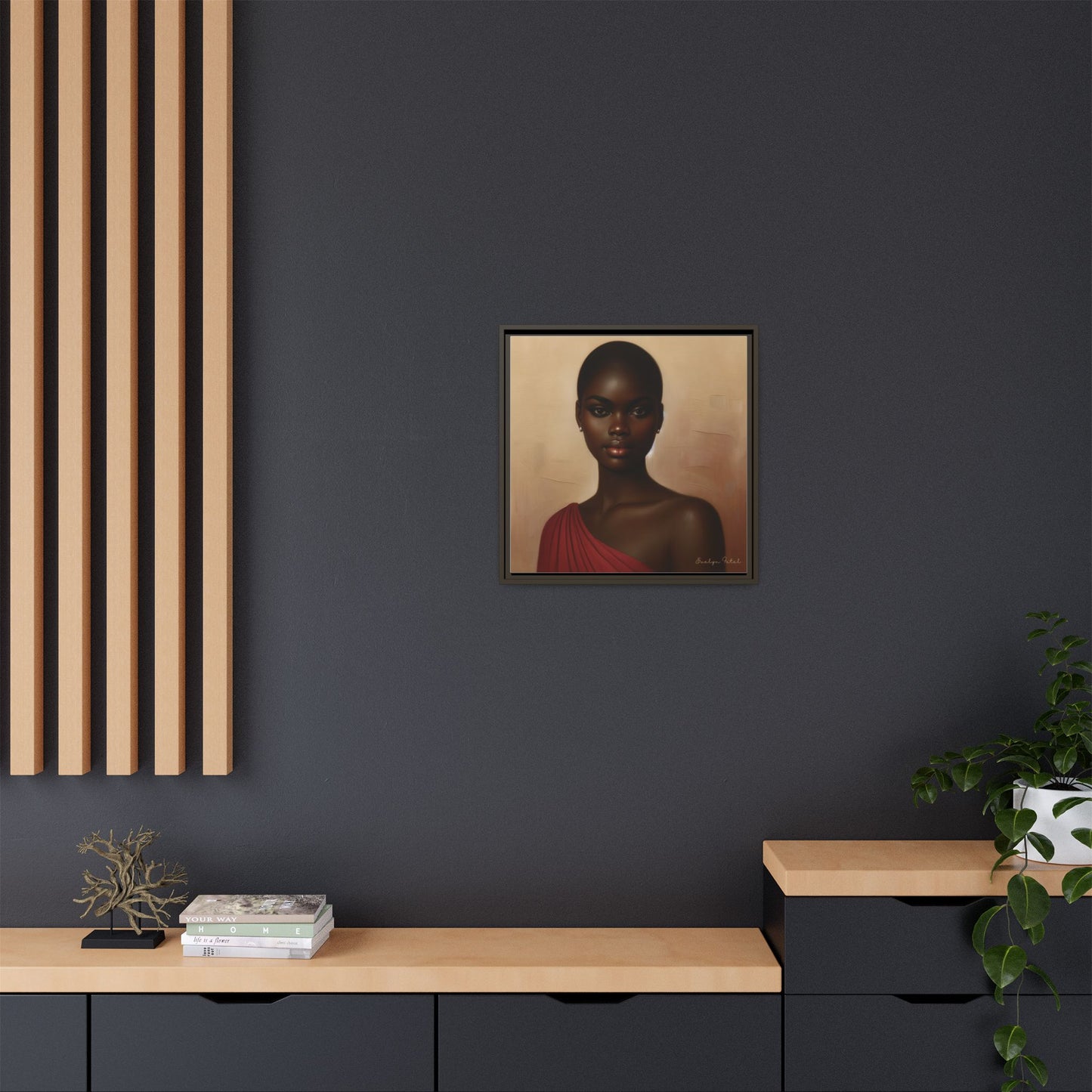 Wall Art, African Woman Portrait Painting, Matte Canvas, Framed, Home Decor, Living Room, Bedroom, Gift Ideas, Mother's Day, Black History