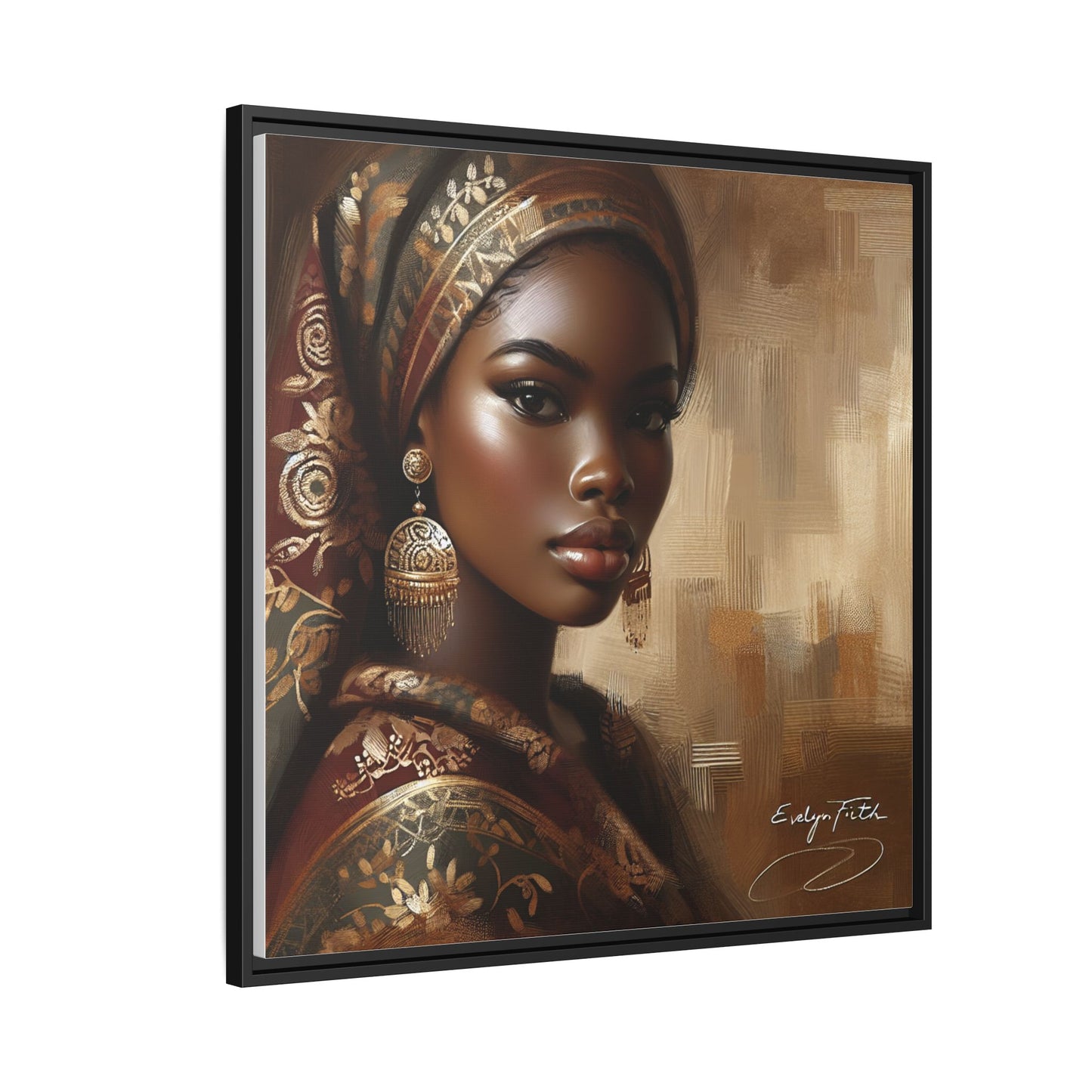 Wall Art Print, Elegant Afrocentric Home Decor, Black Woman Portrait, Unique Gift for Her, Matte Canvas, Framed Art Print for Living Room