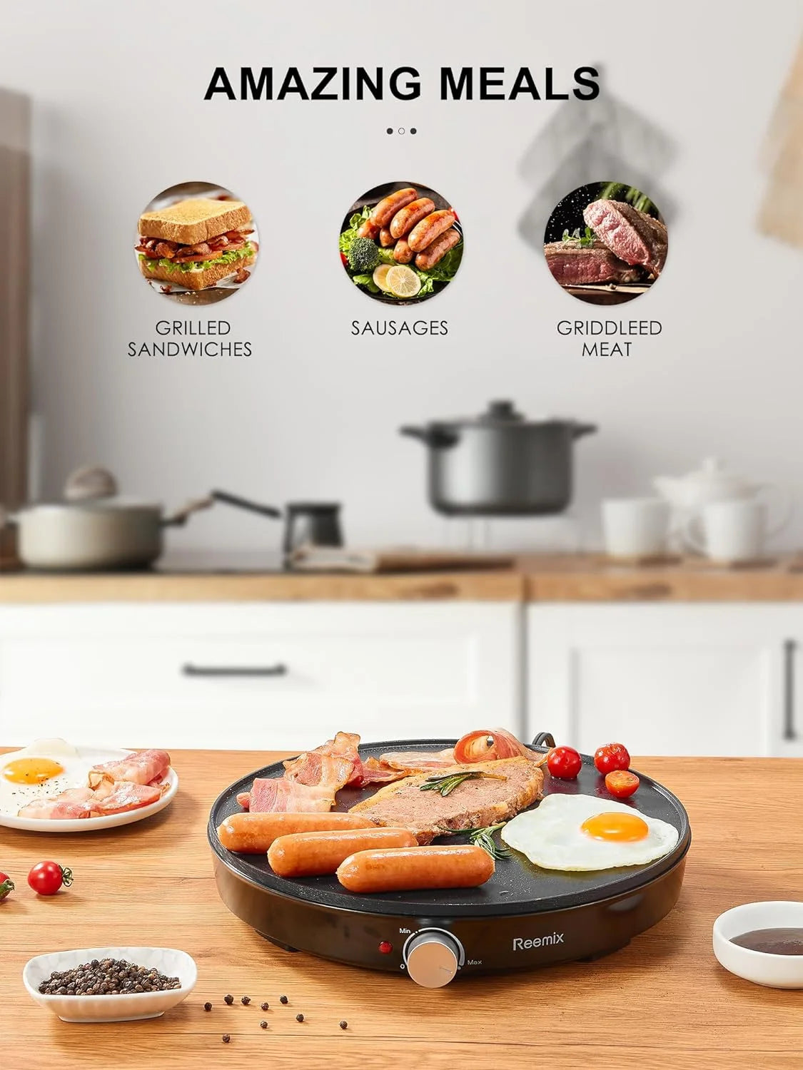 Crepe Maker Machine,  Nonstick 12” Electric Griddle, Compact Pancake Griddle Precise Temperature Control, Batter Spreader for Eggs, Pancakes, Includes Spatula, Spreader（Black）