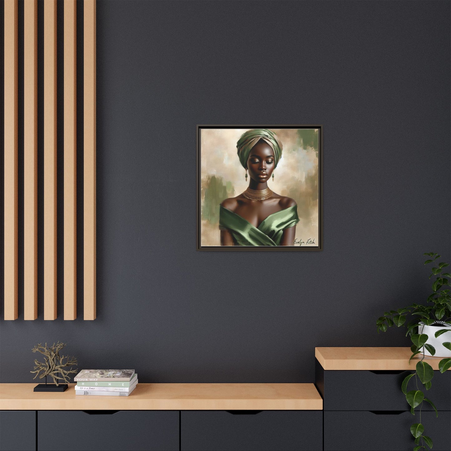 Stunning Framed Canvas Art Print, Elegant Wall Decor, Home Office Artwork, Black Glamour Portrait, Ethnic Style