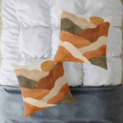 Canvas Pillow - Boho Abstract Sunset Landscape Cushion with Desert Mountains & Sun Design