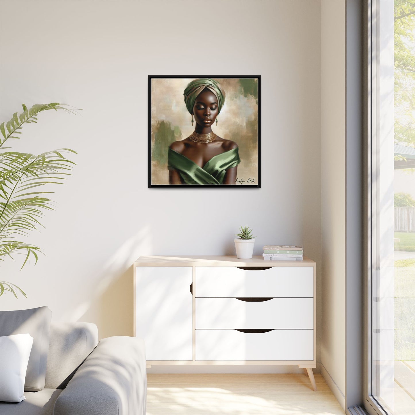 Stunning Framed Canvas Art Print, Elegant Wall Decor, Home Office Artwork, Black Glamour Portrait, Ethnic Style