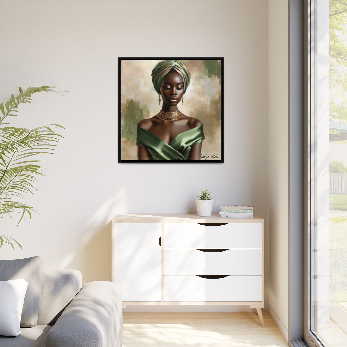 Stunning Framed Canvas Art Print, Elegant Wall Decor, Home Office Artwork, Black Glamour Portrait, Ethnic Style